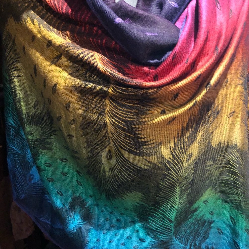 Vintage style rainbow peacock pashmina shawl